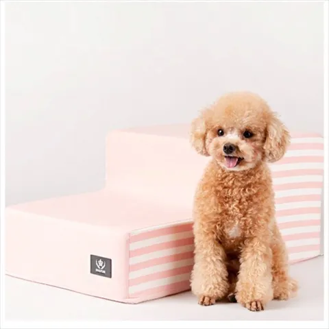 D11 어닝 스트라이프 2단 스텝 핑크 침대 소파 계단 강아지스텝 애견스텝 반려견계단