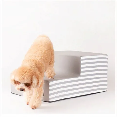 D11 어닝 스트라이프 2단 스텝 그레이 침대 소파 계단 강아지스텝 애견스텝 반려견계단