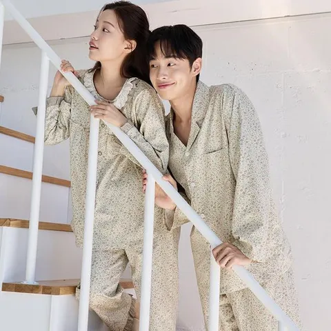 [하프클럽]  국내생산 커플시밀러룩 순면잠옷 빅사이즈 파자마 원피스