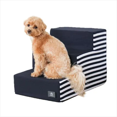D11 어닝 스트라이프 3단 스텝 네이비 1 소파 계단 강아지스텝 애견스텝 반려견계단