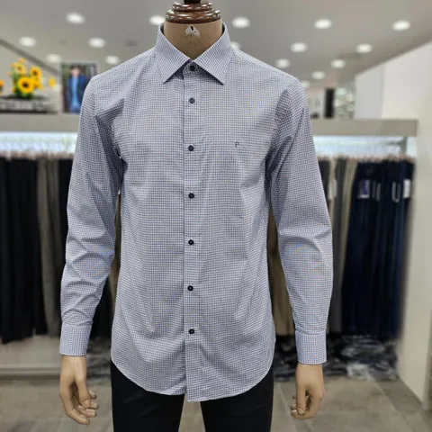 (모다인천점)네이비 도비 체크 스트레치 슬림핏 셔츠/PJDS3993_IC_3