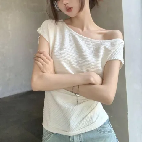 데일리 여리핏 드레이프 셔링 반팔티 라운드 의류 데일리룩 여성 패션 드레이프티