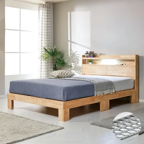 신시아 LED 고무나무 평상형 침대 SS+본넬 매트리스