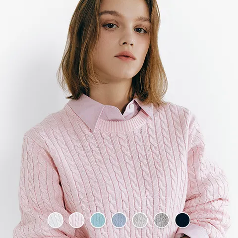 355505 5gg 꽈배기 라운드넥 니트 스웨터