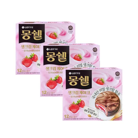 롯데웰푸드 몽쉘 생크림케이크 딸기 408g x 3개