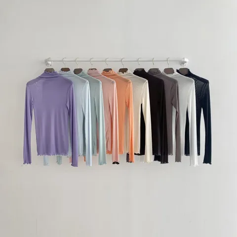 여자 봄 여름 가을 겨울 스판 시스루 무지 목폴라 티셔츠 레이어드 이너티 얇은 속티