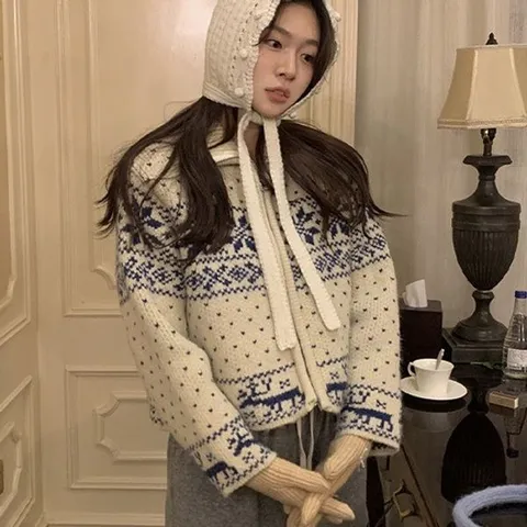 [하프클럽/제이0]도톰 사슴 카라 투웨이 집업 니트 가디건