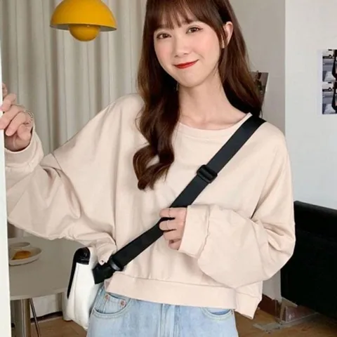 레이디스 데일리룩 트렌디 숏기장 룩스웻셔츠 티 코디 리복 룩 오버핏 스웨터 크루넥