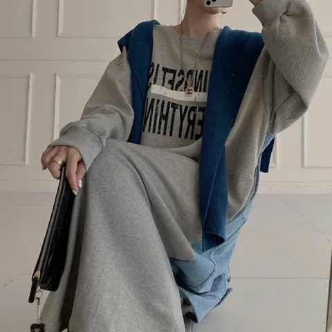 [브리치]  / 캐주얼 프린트 데님 루즈핏 긴팔 원피스 273178