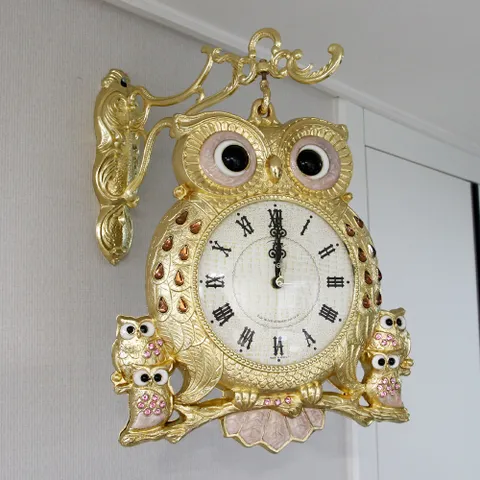 쥬얼리 부엉이 금도금 주물 양면시계 HBC-254G