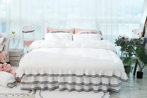 류금숙 투라인 실키케어 향균프릴 차렵이불+베개커버+이중프릴침대커버세트