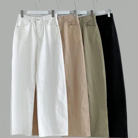 [신상오픈런] 여성 여름용 흰색 스판 면 와이드 통바지 속밴딩