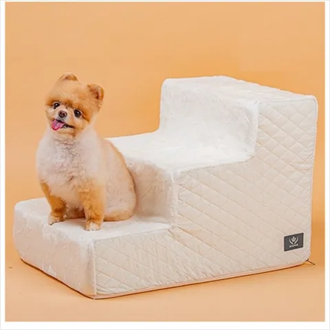 D11 바닐라 퀼팅 3단 스텝 아이보리 침대 소파 계단 강아지스텝 애견스텝 반려견계단