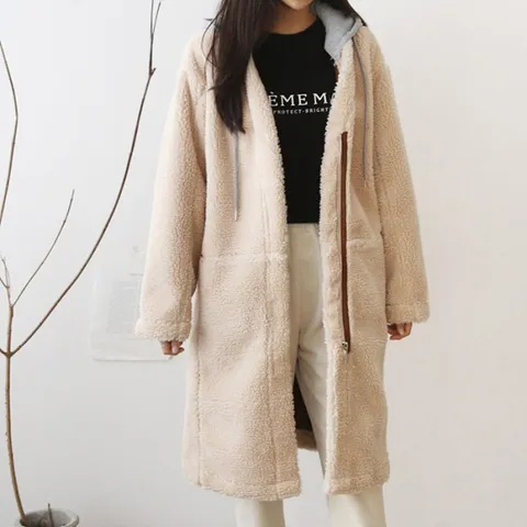 테디양털 후드배색 집업 롱 코트_O1910CT613D