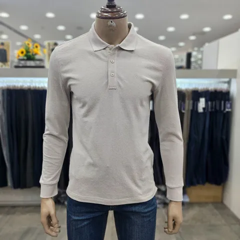 (모다인천점)베이지 솔리드 면혼방 긴팔 카라 티셔츠/POTS1485_IC_1