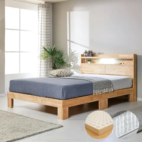 신시아 LED 고무나무 평상형 침대 SS+포켓 CL볼라텍스50T