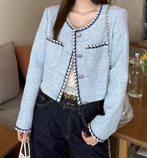 르미엘 연블루 트위드 자켓