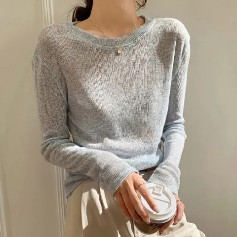 여리 얇은니트 긴팔 시스루 니트 티셔츠 여름용니트 시스루니트 얇은니트 긴팔니트 여리여리니트
