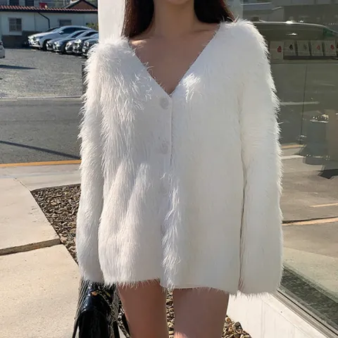 [브리치]  / 루즈핏 페이크퍼 모피 밍크 페미니 퍼 자켓 가디건