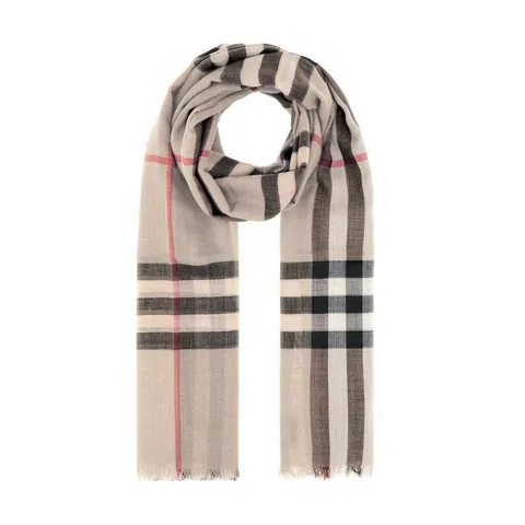 체크 울 실크 스카프 8078782 라이트베이지