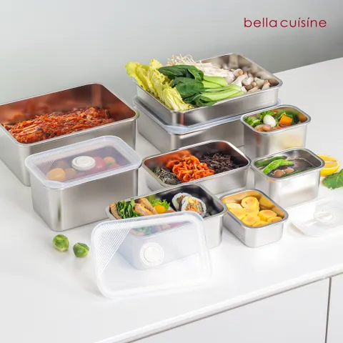 스텐 직사각 밀폐용기 냉장 냉동 반찬통 밧드 9종 세트