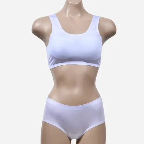 여성속옷 인견몰드 탈부착 스포츠브라 삼각팬티 세트 화이트 여자속옷