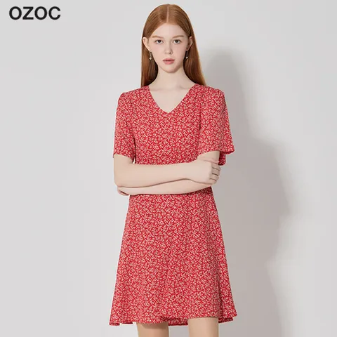 브이넥 미니 플레어 원피스