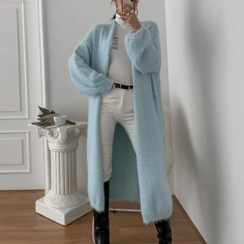 [다잇템] 여자 엷은 뽀송 펌킨 깃털 하늘색 롱가디건_15132741_588870