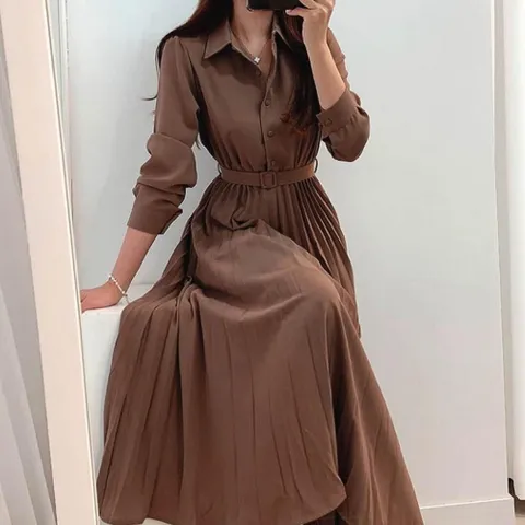 여성 가을 카라 정장 긴팔 롱 원피스 하객룩 돌잔치룩 하객룩코디 빅사이즈여성롱원피스