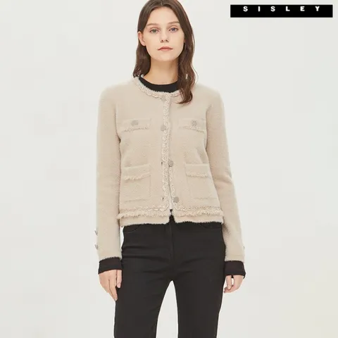 트위드 배색 숏 가디건 SAKCF1361_BE