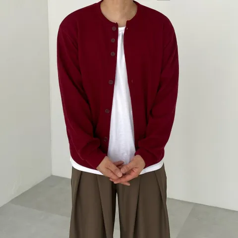 라운드넥 니트 얇은 가을 빨간 간절기 남녀공용 가디건 5color
