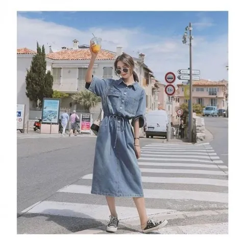 [하프클럽/모노무드] 원피스 여름원피스 반팔 캐주얼룩 청 여자원피스 데님