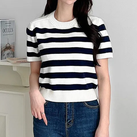 H스타일KN코튼반팔니트티 봄 여성 니트티 스웨터 여자티 라운드 브이넥 반팔