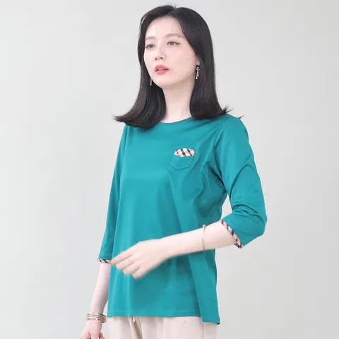 광택 실켓 면 70수 여름 칠부 티셔츠 A07441