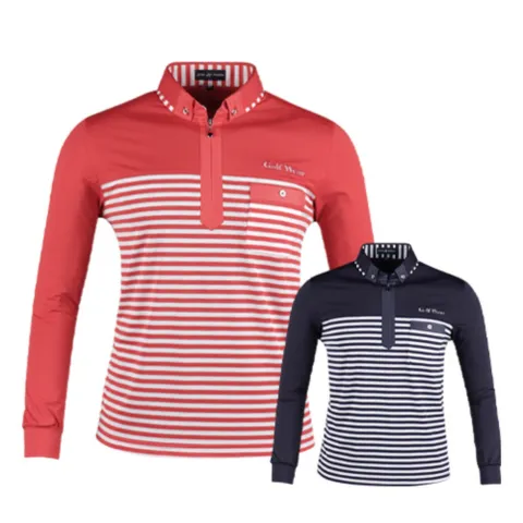 남성 골프 웨어 의류 줄무늬 반집업 카라 긴팔 티셔츠