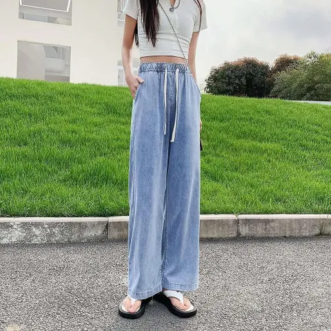 데님 밴딩 쿨 여성 팬츠 와이드 찰랑찰랑 시원한 쿨 데님 썸머 와이드 밴딩 청바지 에어핏
