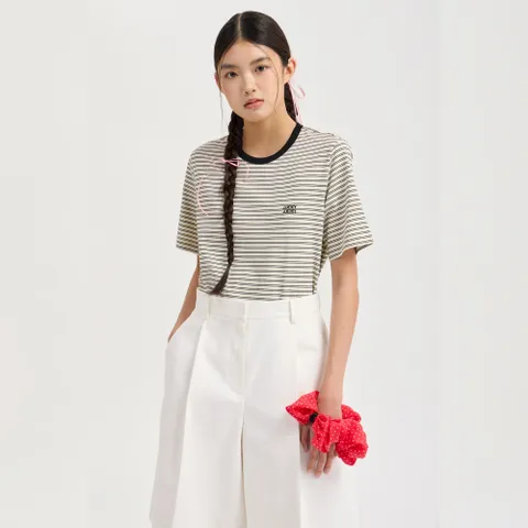 [정가108000] 넥 배색 스트라이프 티셔츠 LQTAM25800 463694