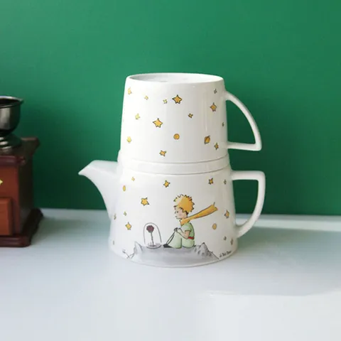 커피잔세트 어린왕자 도자기 티포원 1P 뚜껑 티포트 머그컵 세트