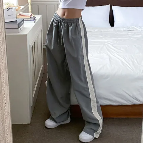 데르탈 배색 와이드 밴딩 팬츠_F3487