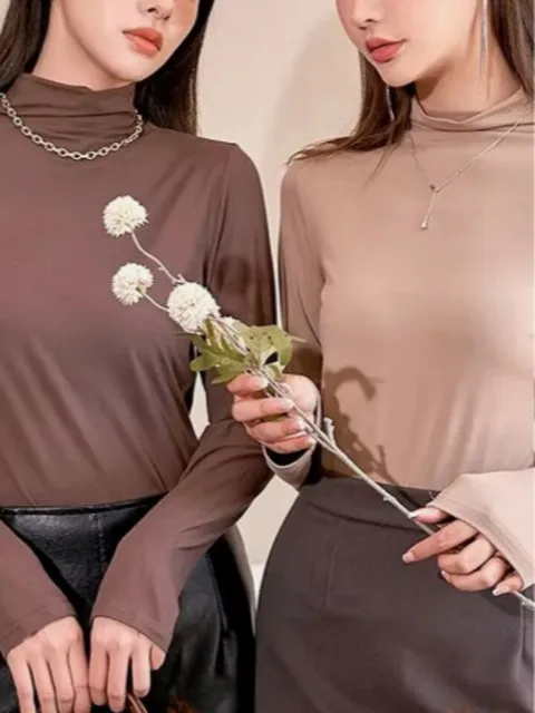 2개 세트 하이넥 소프트 칼라 목폴라티셔츠/터틀넥 FT24403s2