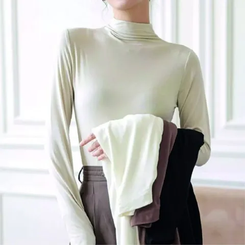 트렌디 여자미니터틀 모달티셔츠 여성긴팔티셔츠 얇은긴팔티 텐셀티셔츠 모달티셔츠