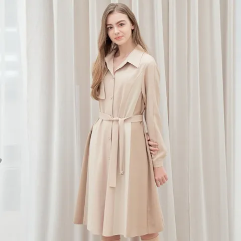 [공식] 배색플레어 트렌치원피스