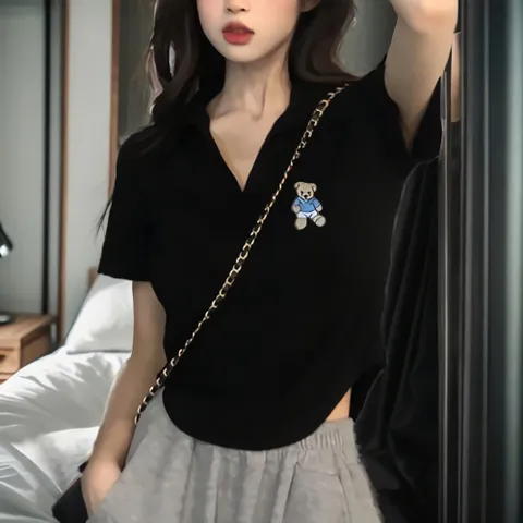 [SALE]여성 슬림룩 글램 포인 테디베어 반팔 티셔츠