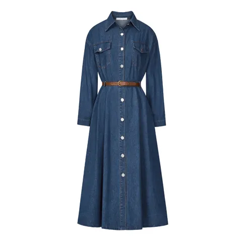 [롯데백화점](벨트 SET) 핀턱 라인 데님 롱 원피스 PBINF5F1OP3071