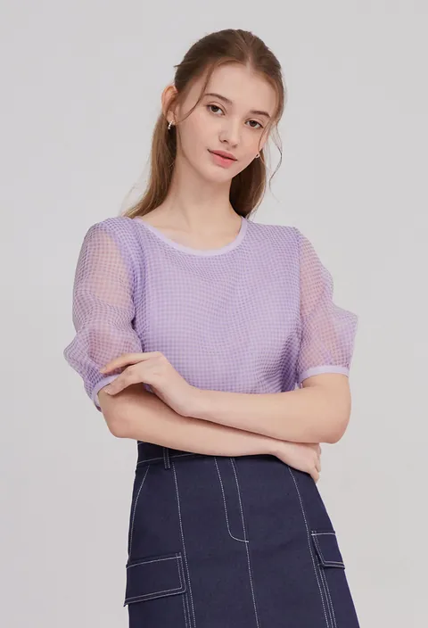 깅엄체크오간자블라우스 GM5M0BLT2