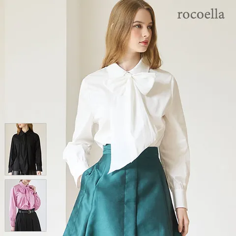 플린 리본 타이 셔츠형 블라우스