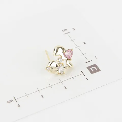 [M7] 여자 큐빅 콤비 포인트 하트 925 금색 귀걸이