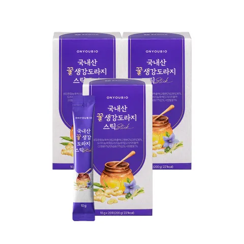[온유바이오] 우리땅에서 자란 귀한 국내산 꿀생강 도라지 스틱 20포 3박스