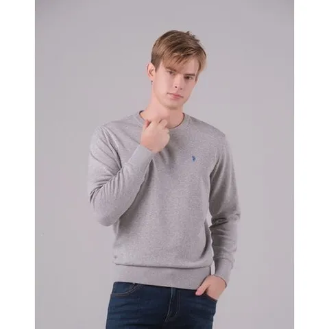 [U.S. POLO ASSN.]  멜란지그레이 봄 플레인 라운드니트 남성