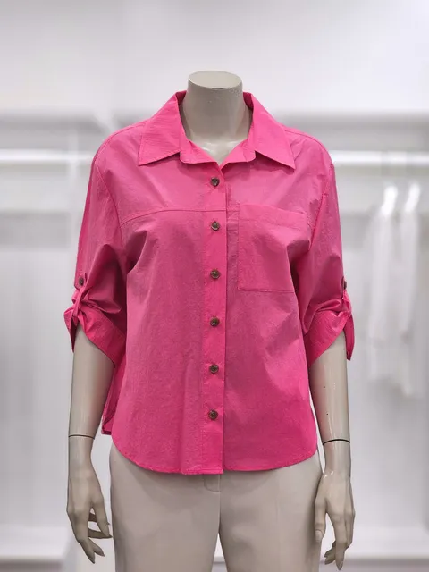 RBB252461 롤업 소매 7부 카라넥 블라우스